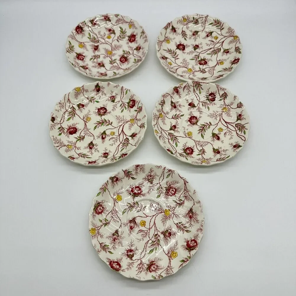 Vintage Copeland Spode Saucers Rosebud Chintz 5.5